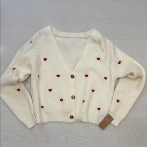 SHEIN Cream Cardigan with Red Heart Details